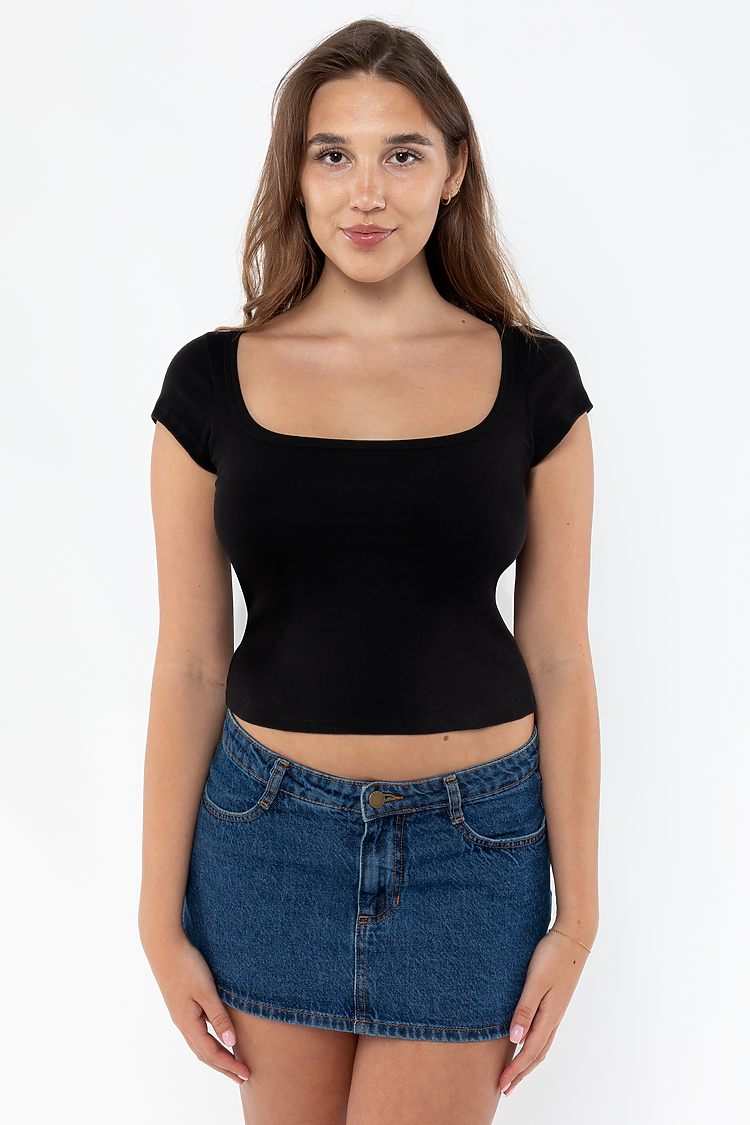 Baby Rib Square Neck Cap Tee Black